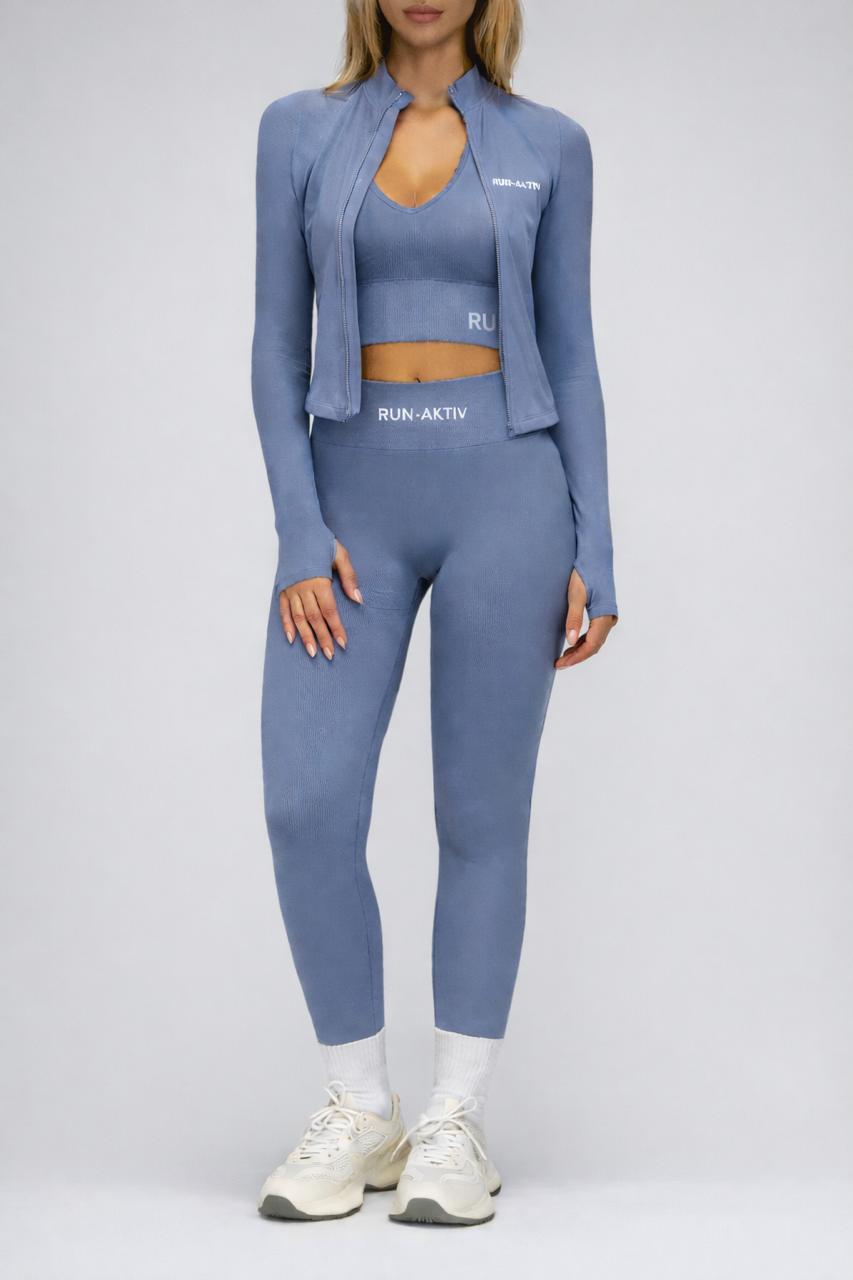 Ensemble SEAMLESS RUN•AKTIV – Soutien-gorge + legging + veste zippée manches longues (3 pièces)