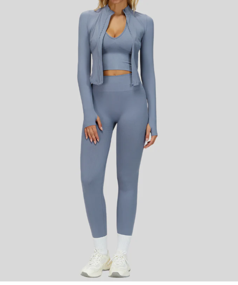 Ensemble SEAMLESS RUN•AKTIV – Soutien-gorge + legging + veste zippée manches longues (3 pièces)
