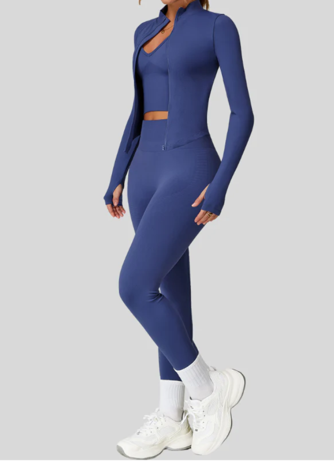 Ensemble SEAMLESS RUN•AKTIV – Soutien-gorge + legging + veste zippée manches longues (3 pièces)