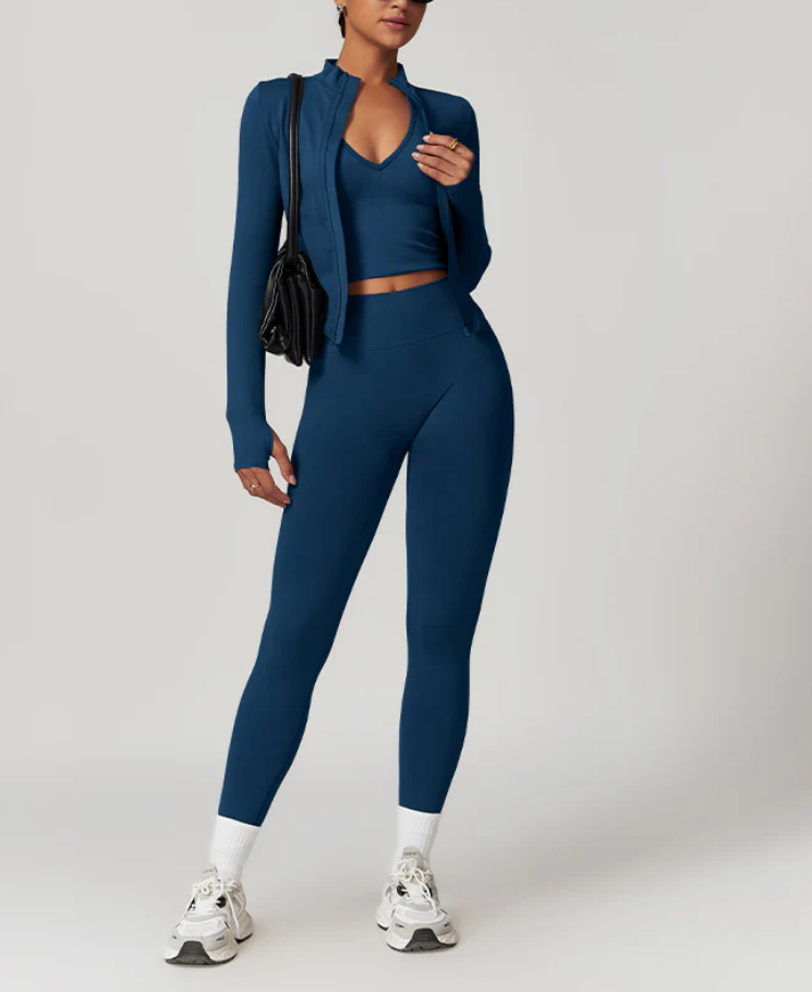 Ensemble SEAMLESS RUN•AKTIV – Soutien-gorge + legging + veste zippée manches longues (3 pièces)