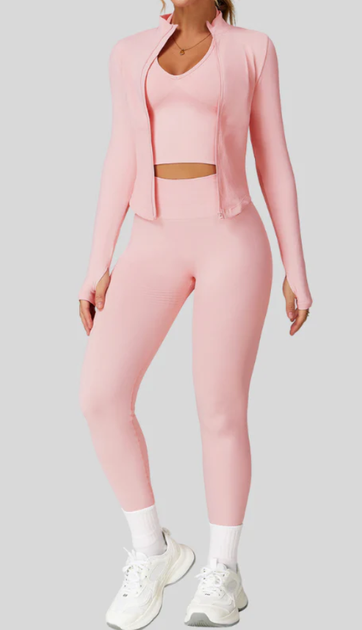 Ensemble SEAMLESS RUN•AKTIV – Soutien-gorge + legging + veste zippée manches longues (3 pièces)