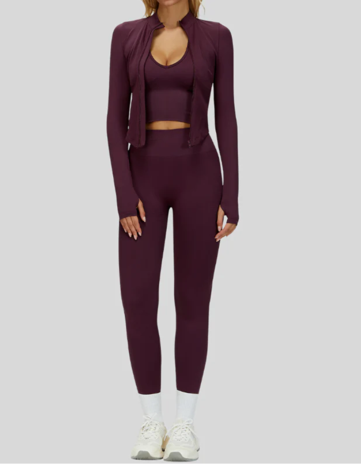 Ensemble SEAMLESS RUN•AKTIV – Soutien-gorge + legging + veste zippée manches longues (3 pièces)