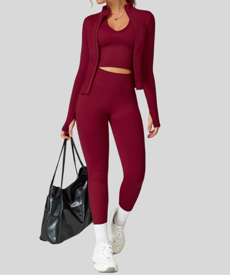 Ensemble SEAMLESS RUN•AKTIV – Soutien-gorge + legging + veste zippée manches longues (3 pièces)